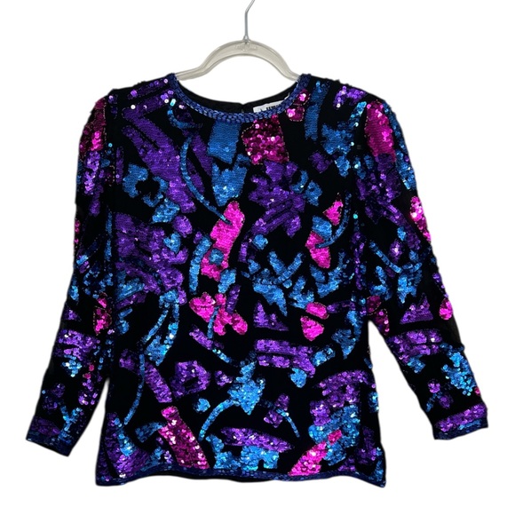 Vintage‎ Niteline Sequin Top S | 80's Party Blouse | Silk Y2K Party Vibes - Picture 1 of 8